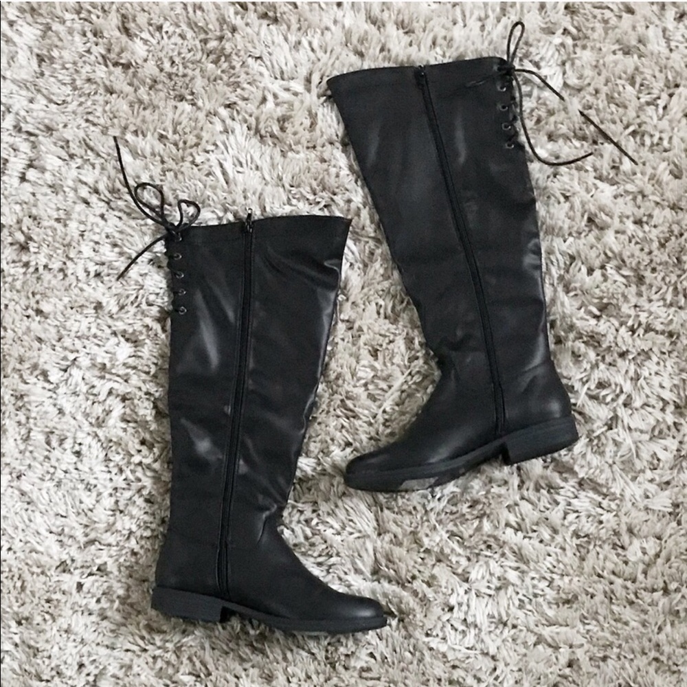 Black Lace Up Wide Calf Boots - Picture 2 of 3